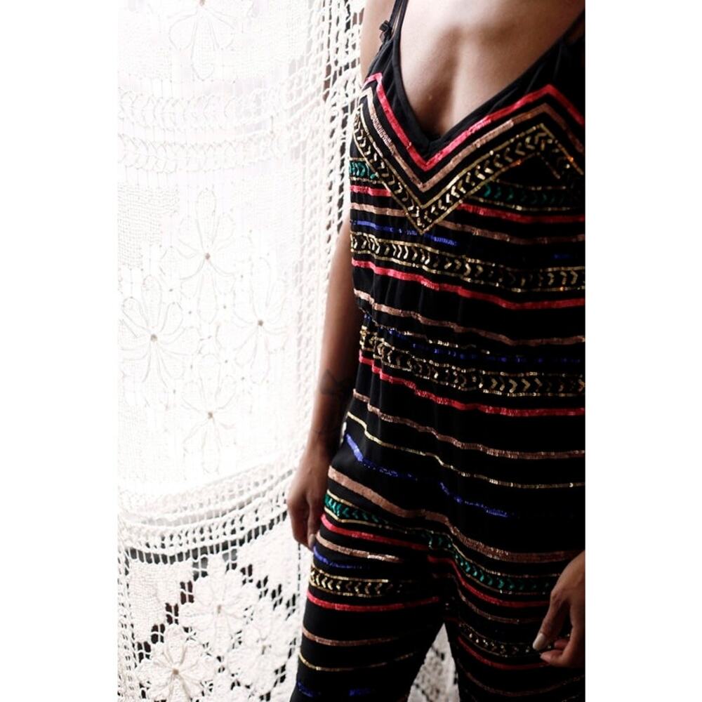 Mara Hoffman Sequin Striped Georgette Spaghetti Strap Jumpsuit black size XS - Picture 5 of 13